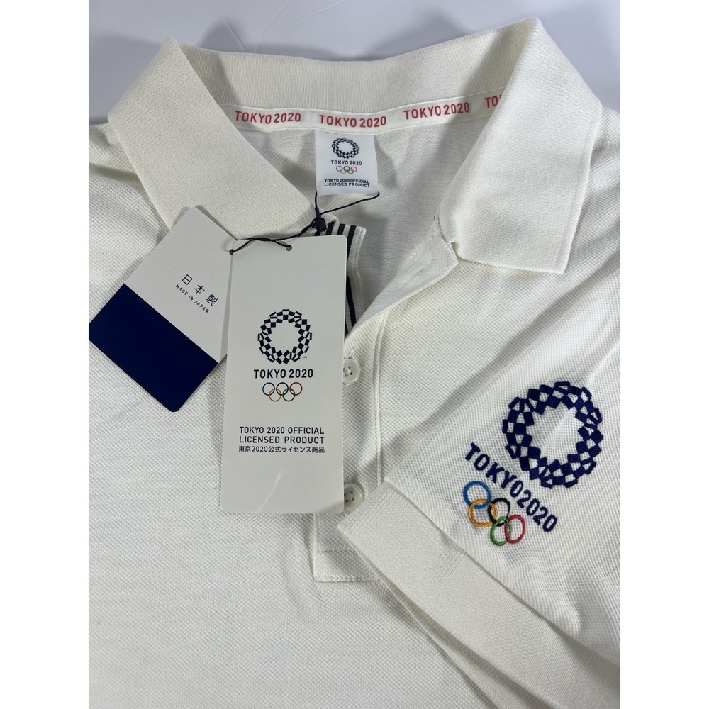 NWT Tokyo 2020 Olympics Official Polo Shirt L White Heavyweight Short Sleeve